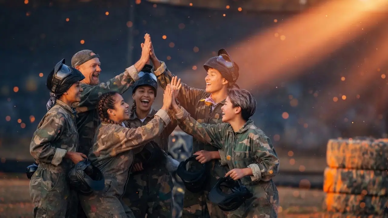 Squad celebrating after Mini Paintball